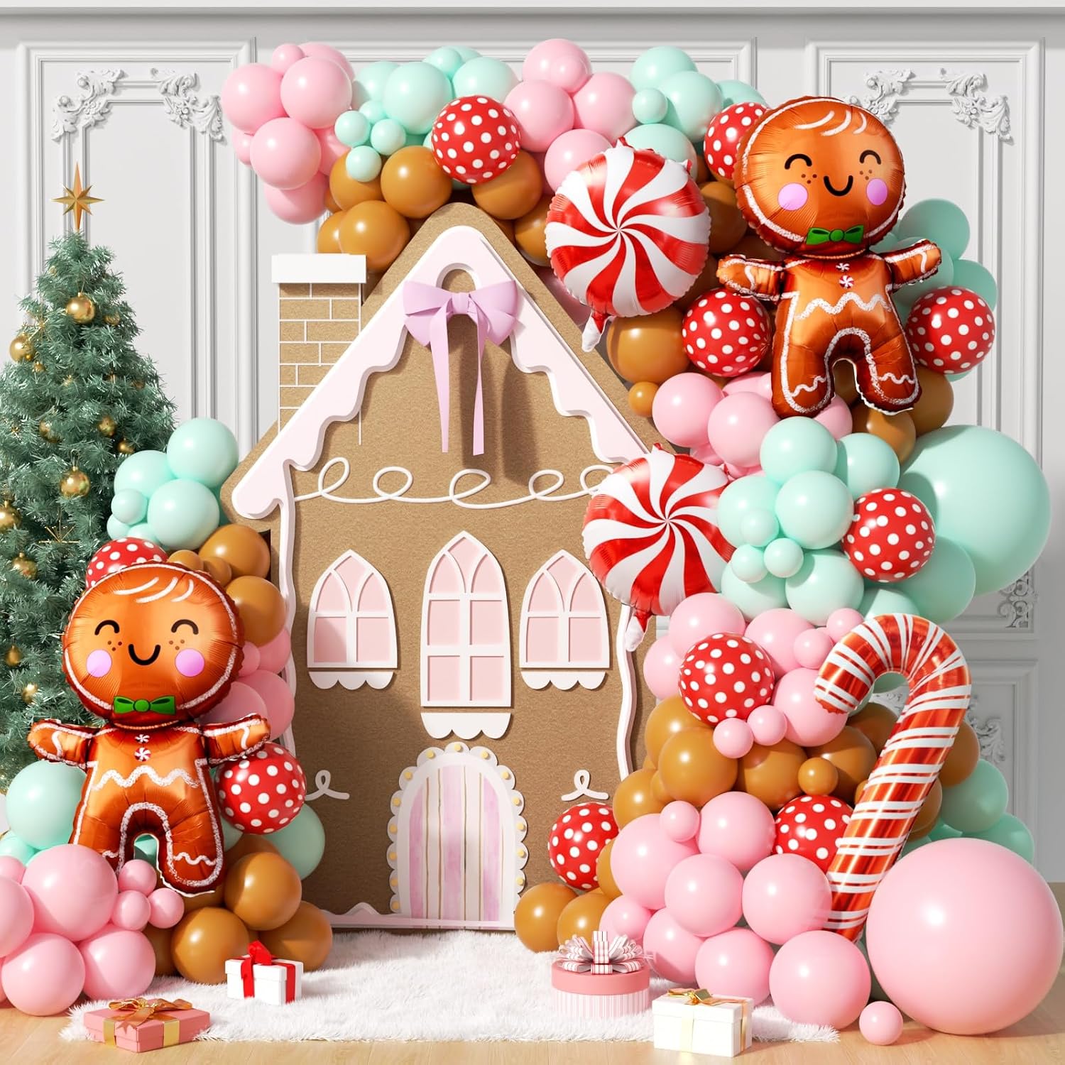 Balloon Arch Kit - 160 stuks Kerstballonboogset met pastelroze, groene
