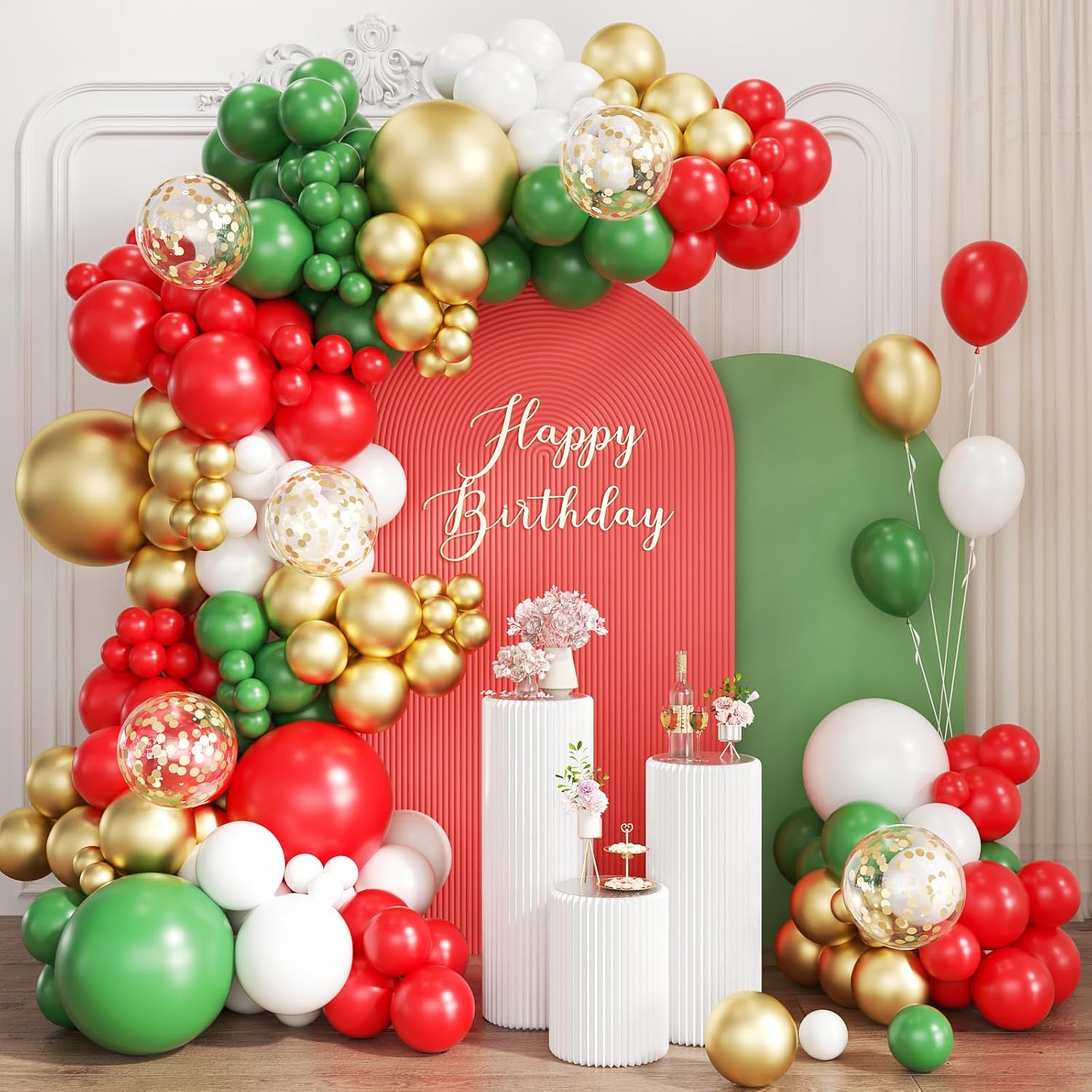 Balloon Arch Kit - Rood Wit Groen en Goud Ballonnenboogset,