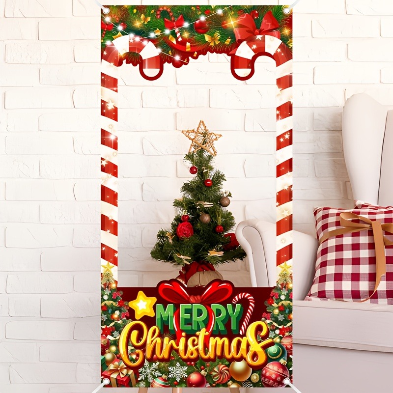 Photo Booth Frame - Kerst-snoepstok fotobooth-frame, kerstselfie-achtergrond, feestelijke wandhangende banner