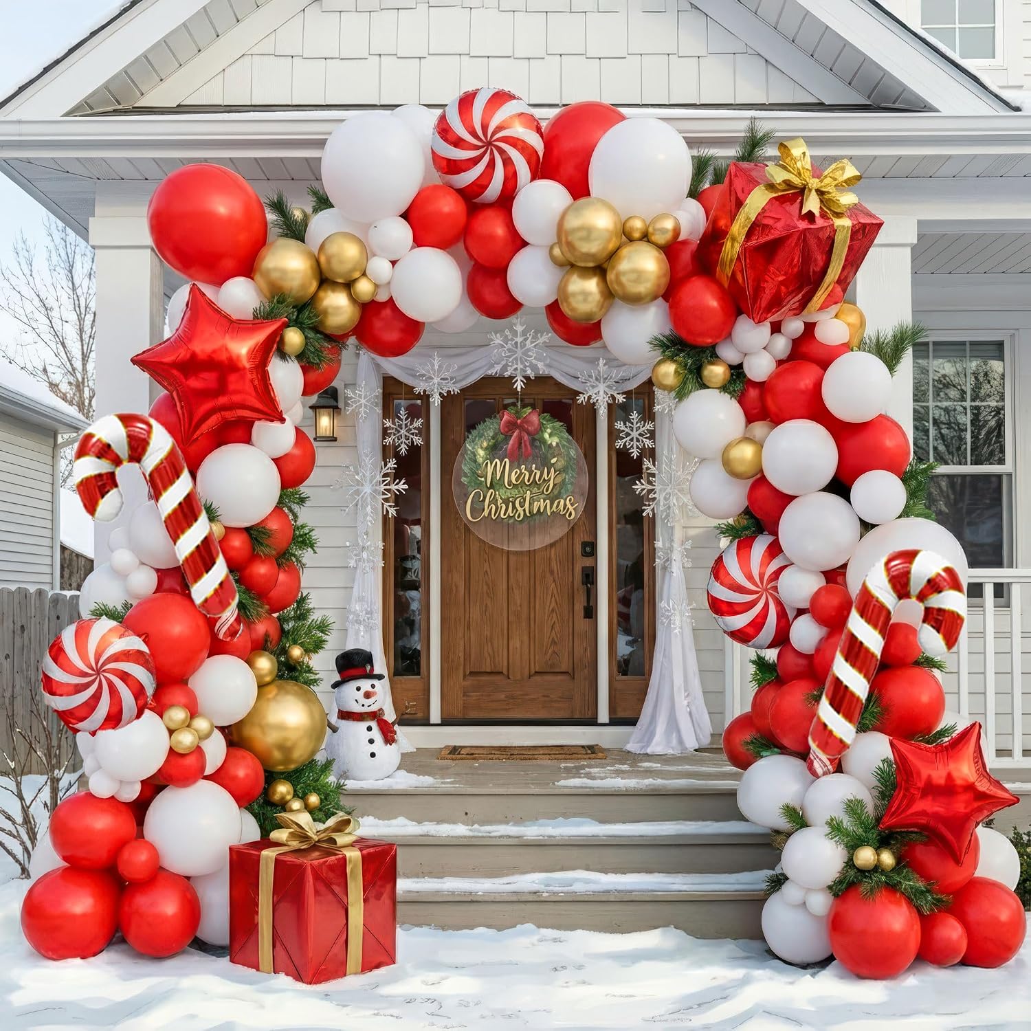 Balloon Arch Kit - 139-delige Kerstballonboogset, snoep-kerstballon-garland inclusief rood-wit-gouden ballonnen