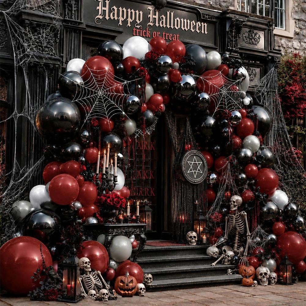 Balloon Arch Kit - Donkerrood-zwarte ballonboogset, dubbel gevuld, bordeauxrood, kastanjebruin,