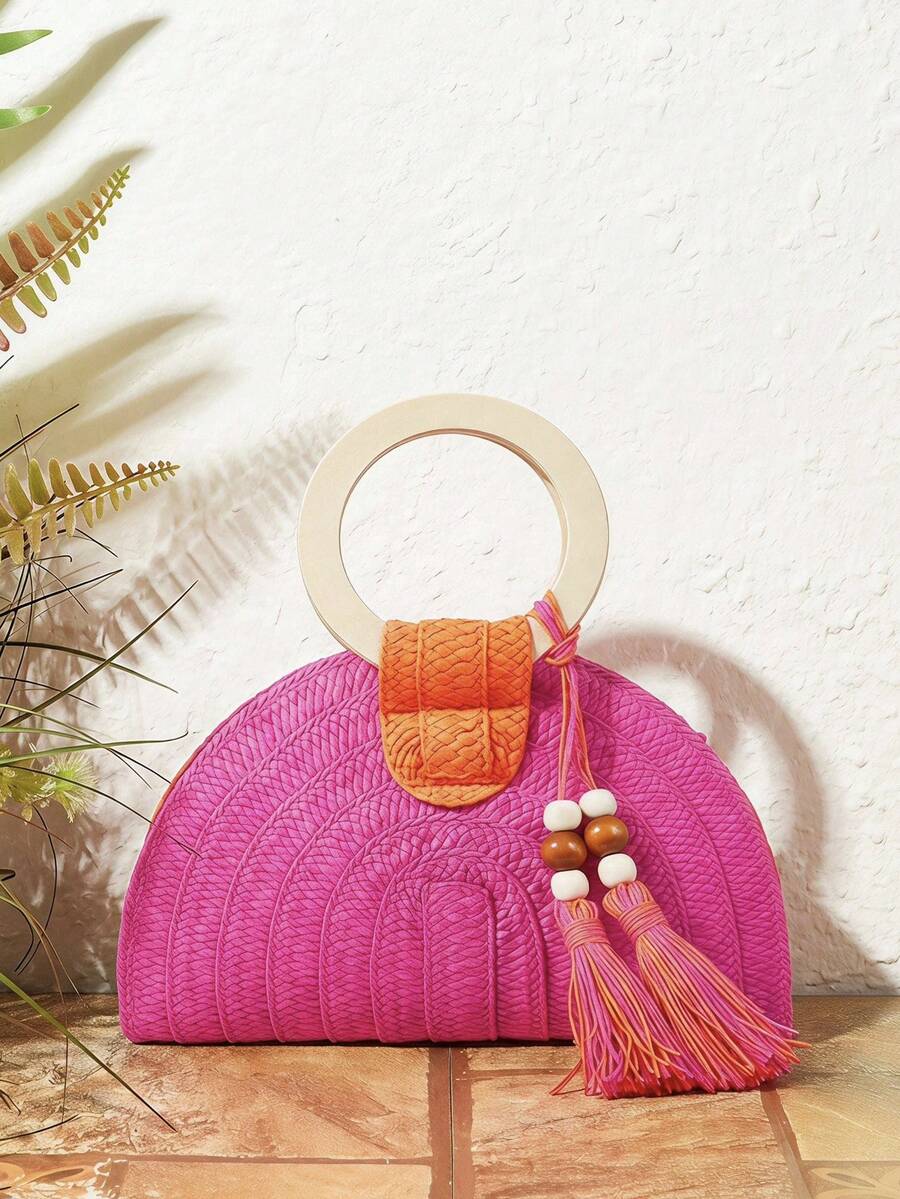 Dames Ronde Houten Handtas met - Paper Straw Color recensie en prijs